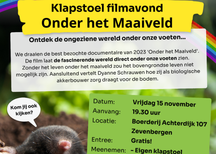 Klapstoel filmavond 'Onder het Maaiveld' op vrijdag 15 november